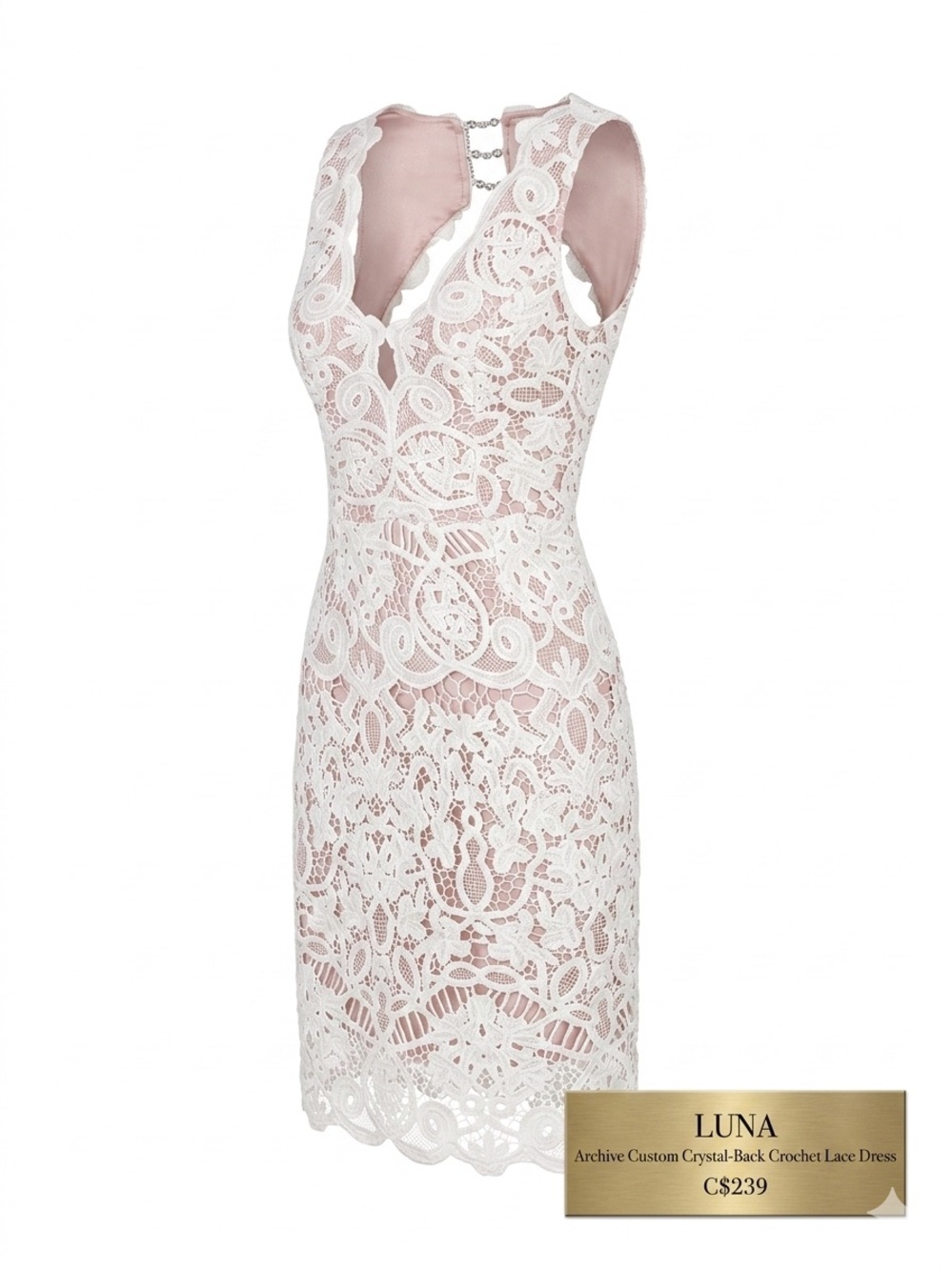 ✨ ONE-OF-A-KIND ARTISAN PIECE ✨ Archive Custom Crystal-Back Crochet Lace Dress